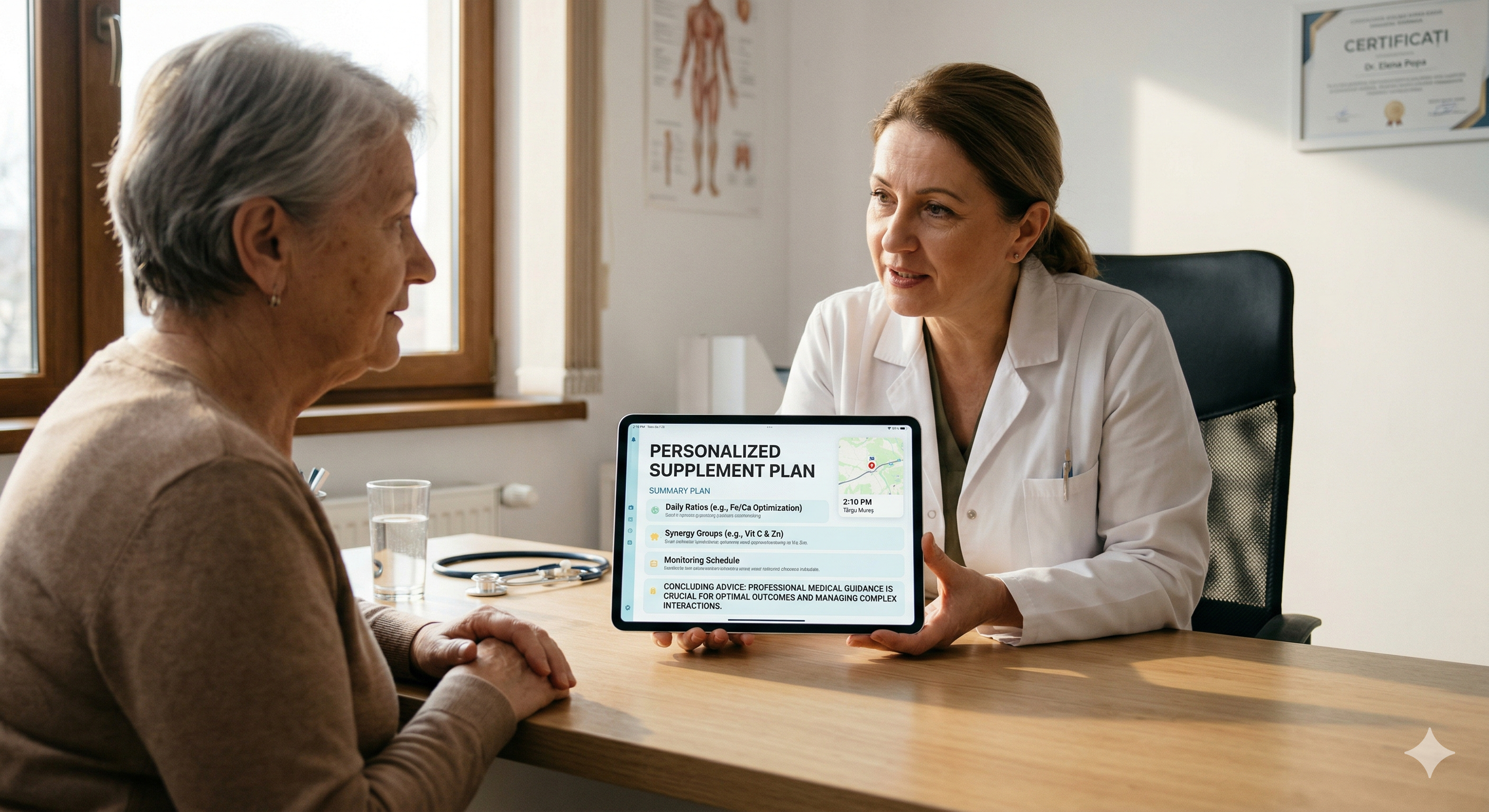 Fotografie documentară — consultație medicală cu plan personalizat de suplimentare