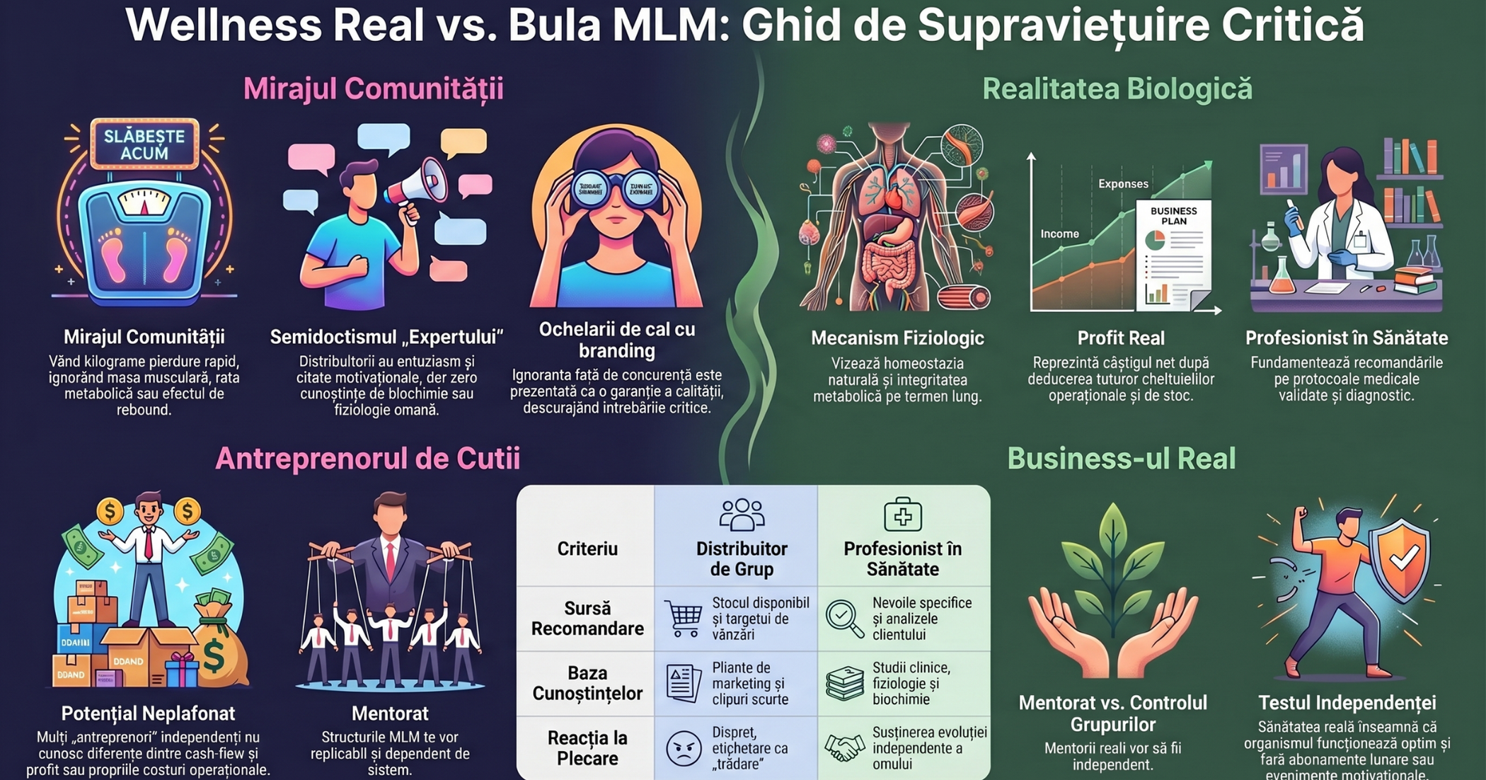 Ilustrație capcana wellness MLM